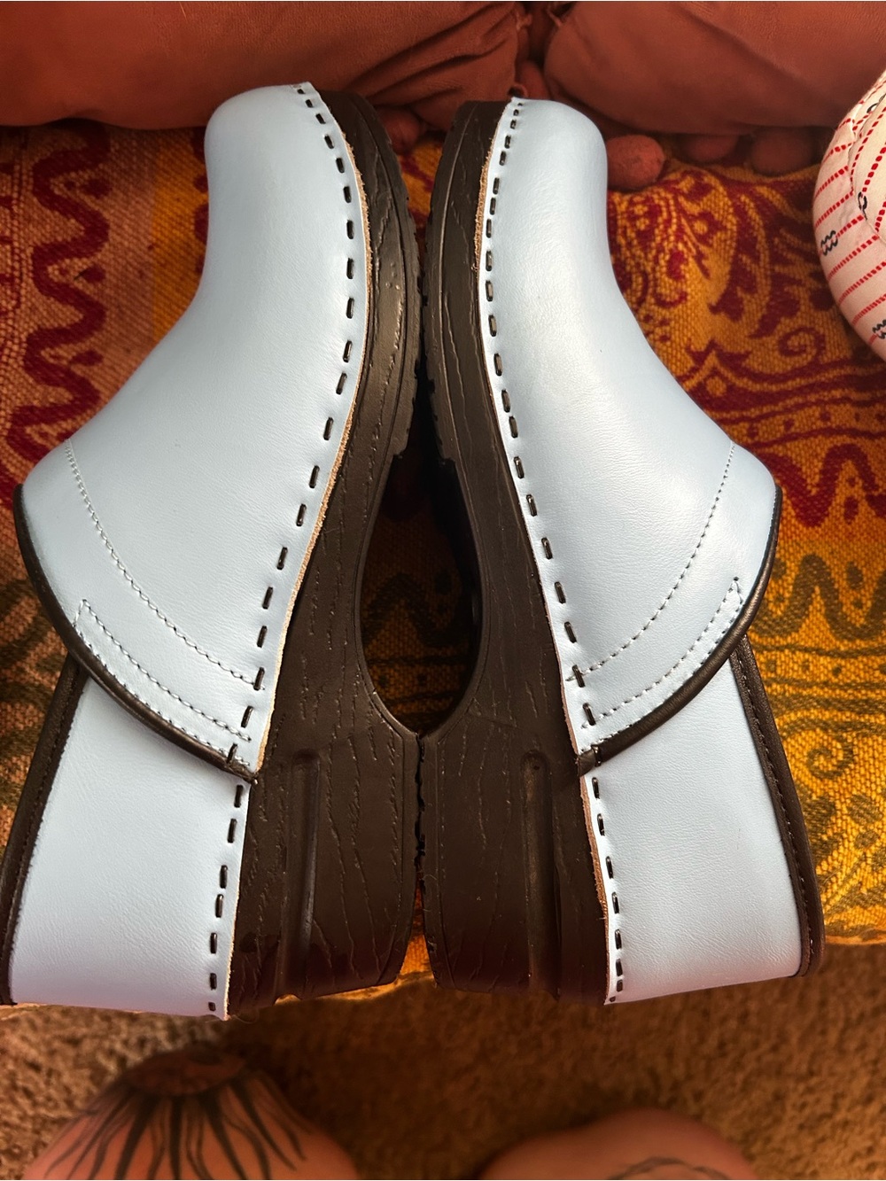 BJORK Swedish Classic Women's Light Blue Leather Clogs